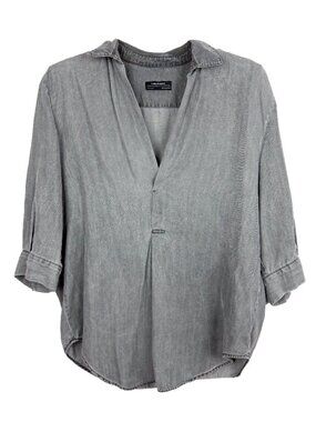 ZARA Woman Premium Denim Collection Grey V-Neck Blouse XS